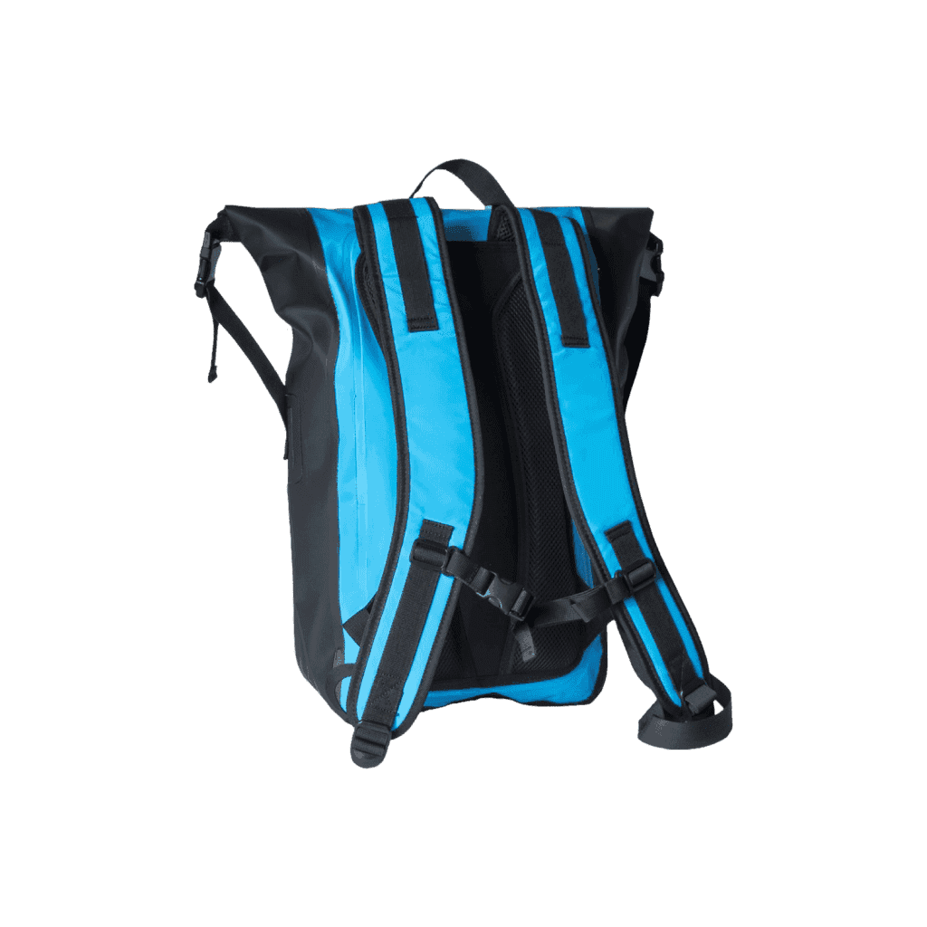 Waterproof 35l backpack for paddle surf boards Available in blue color. 